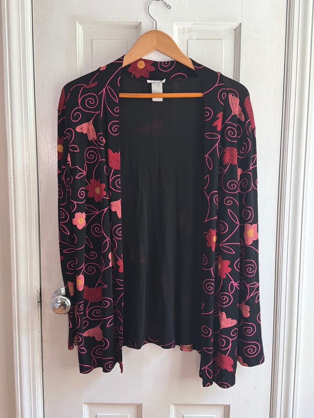 Jostar Vintage Pink Floral Embroidered Open Front Cardigan Jacket